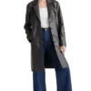 Trinity Single Breasted Black Leather Long Coat Open Front