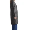 Trinity Single Breasted Black Leather Long Coat Side View