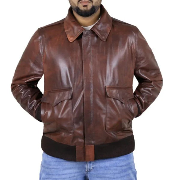 Trisha Distressed Brown Aviator Leather Jacket