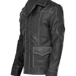 Tyler Durden Black Leather Jacket Side View