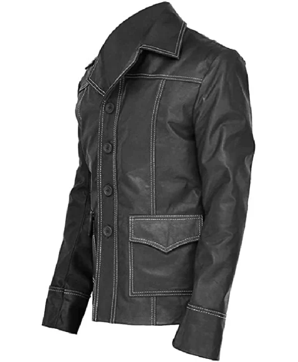 Tyler Durden Black Leather Jacket Side View