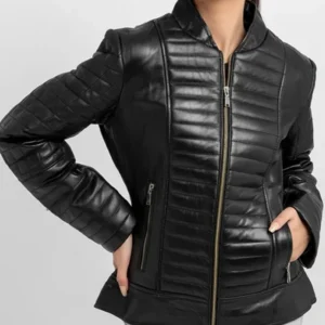 Vayda Sleek Fit Black Quilted Real Leather Jacket