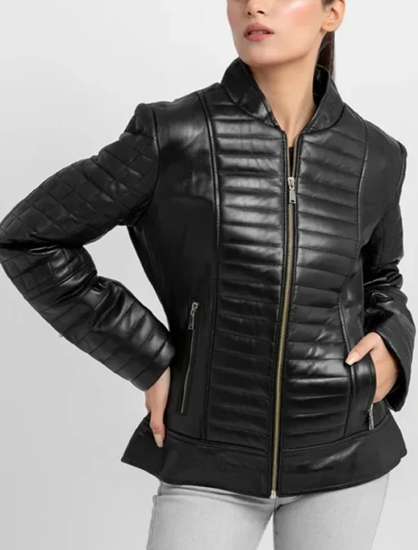 Vayda Sleek Fit Black Quilted Real Leather Jacket