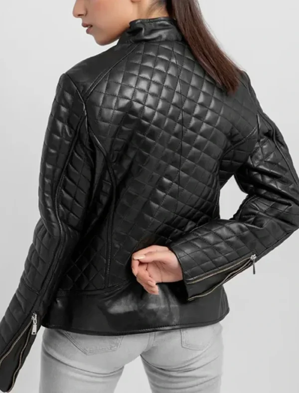 Vayda Sleek Fit Black Quilted Real Leather Jacket Back