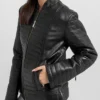 Vayda Sleek Fit Black Quilted Real Leather Jacket Side View