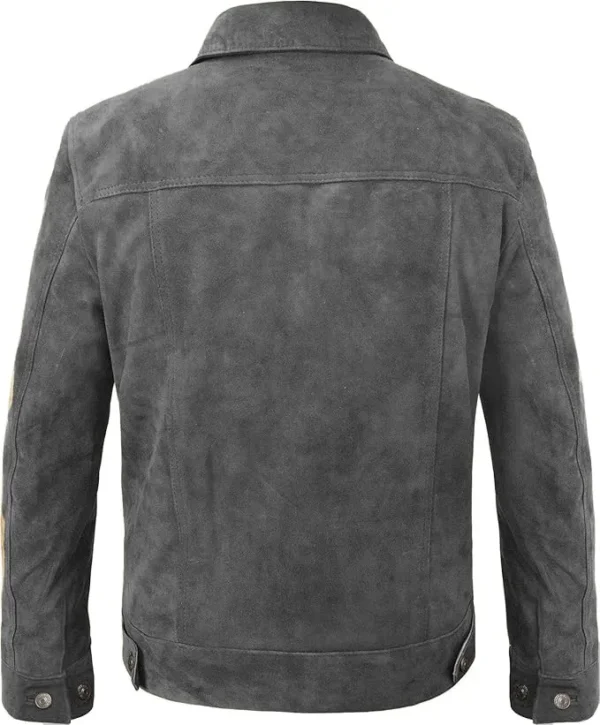 Violette grey suede leather jacket back