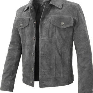 Violette grey suede leather jacket sideview
