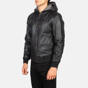 Wilson Black Bomber Jacket With Hood Side View