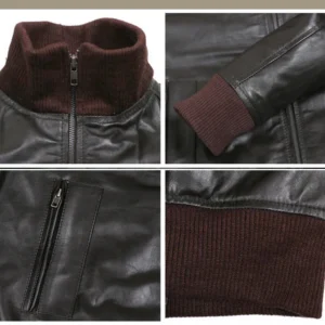 Wyatt Brown Flight Bomber Leather Jacket Closeup