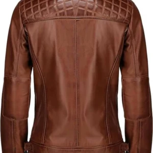Yatalia Motor Biker Racer Quilted Leather Jacket Back