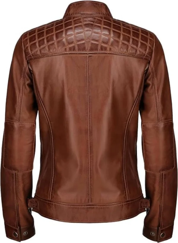 Yatalia Motor Biker Racer Quilted Leather Jacket Back