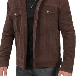 Yellowstone John Dutton Corduroy Sherpa Trucker Jacket Front