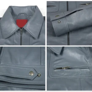 Zachery Grey Aviator Style Leather jacket Closeup