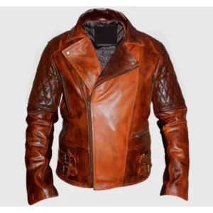 Zackry Diamond Quilted Brown Moto Jacket