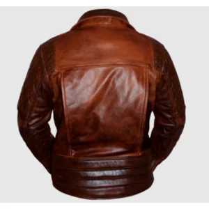 Zackry Diamond Quilted Brown Moto Jacket Back