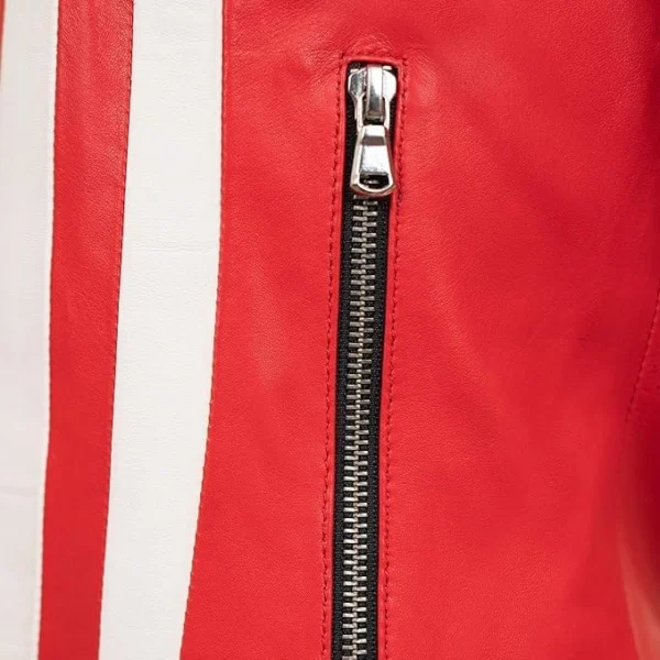 Zaevyonne Cafe Racer Motorcycle Real Lamb Rider Jacket Closeup