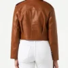 Zitavia Big Flap Pockets Cropped Leather Brown Jacket Back
