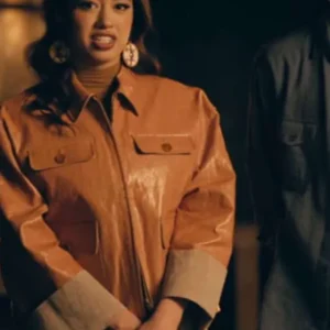Amber Midthunder Novocaine Brown Leather Jacket Front