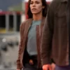 Countdown Jessica Camacho Suede Leather Bomber Jacket Front
