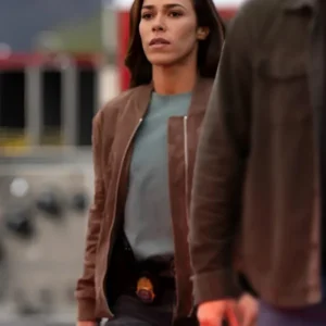 Countdown Jessica Camacho Suede Leather Bomber Jacket Front