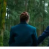 Elizabeth Olsen Movie Eternity Blue Wool Coat Back View