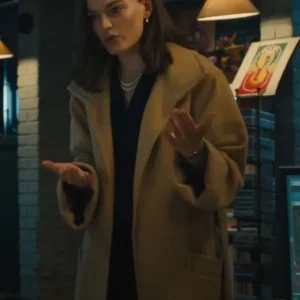 Emma Mackey Ella McCay Brown Wool Long Coat