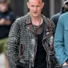 Matt Smith Caught Stealing 2025 Studded Leather Black Biker Jacket