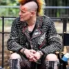 Matt Smith Caught Stealing 2025 Studded Leather Black Biker Jacket Front View