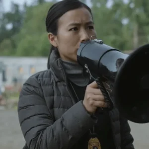 Peacemaker Annie Chang Grey Puffer Jacket Front