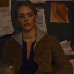 Samara Weaving Eenie Meanie Suede Leather Jacket Front