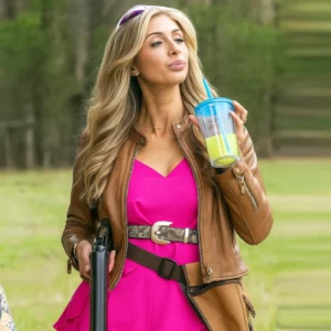 The Hunting Wives Alexandria DeBerry Brown Leather Jacket