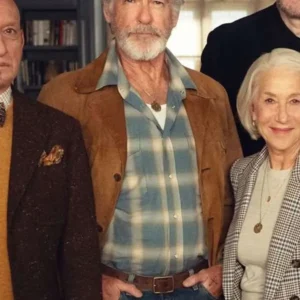 The Thursday Murder Club Pierce Brosnan Brown Suede Leather Jacket Front