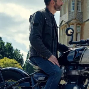 Tom Ellis The Thursday Murder Club Bliker Leather Jacket Side View
