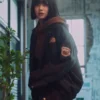 Twelve S01 Kang Mi-na Black Cotton Bomber Jacket Side Veiw
