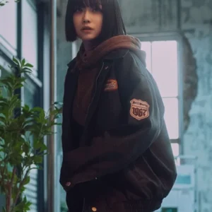 Twelve S01 Kang Mi-na Black Cotton Bomber Jacket Side Veiw