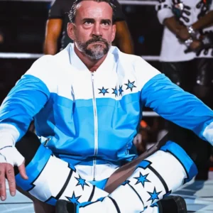 WWE SummerSlam 2025 CM Punk Blue Bomber Jacket Front