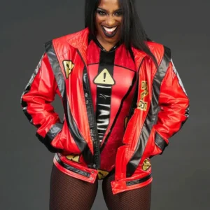 WWE Wrestler Naomi Red Leather Jacket Front