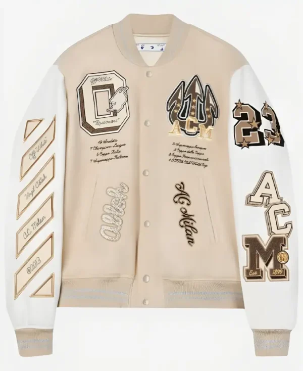 AC Milan Football Off White Varsity Jacket - Image 3
