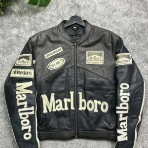 Marlboro Black Racing Motorcycle Leather Jacket