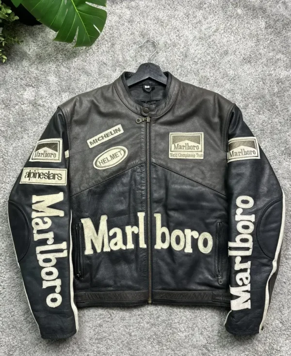 Marlboro Black Racing Motorcycle Leather Jacket
