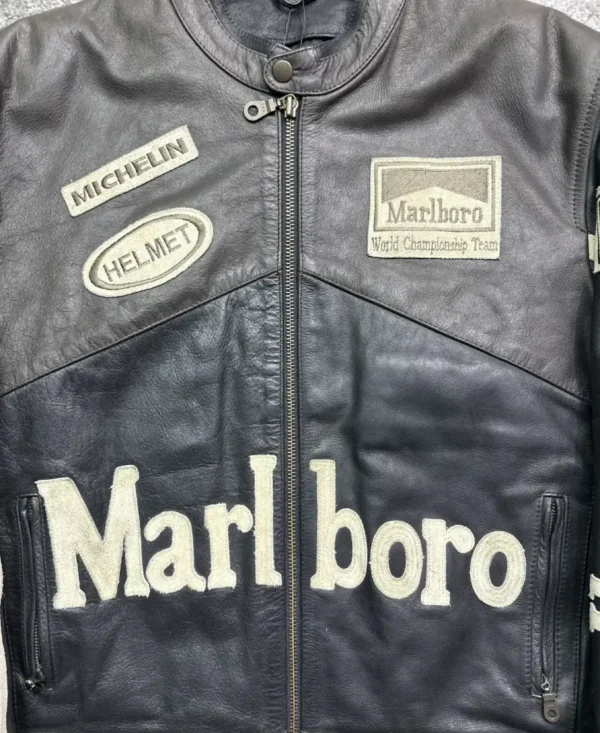 Marlboro Black Racing Motorcycle Leather Jacket - Image 3