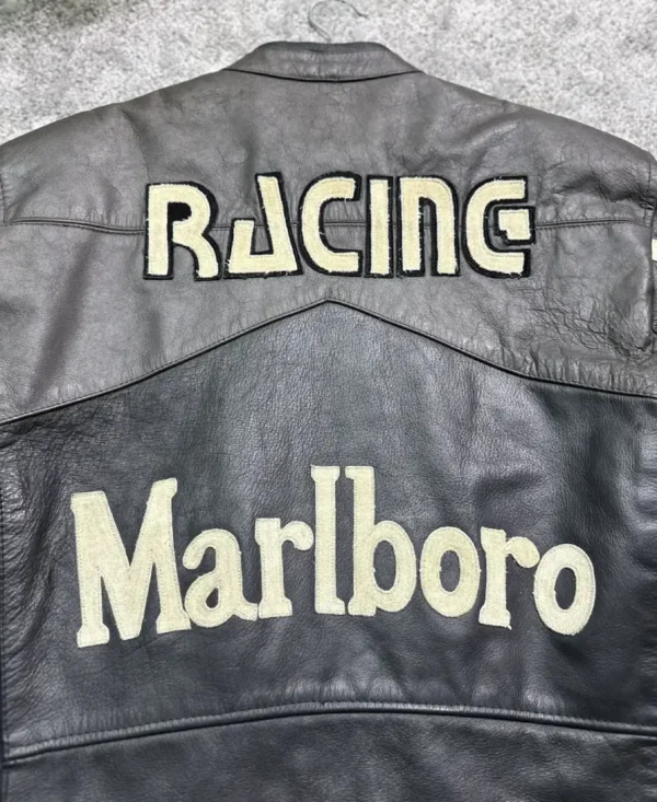 Marlboro Black Racing Motorcycle Leather Jacket - Image 4