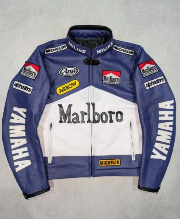 Marlboro Blue & White Motorcycle Leather Jacket