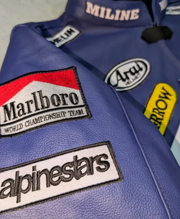 Marlboro Blue & White Motorcycle Leather Jacket - Image 3