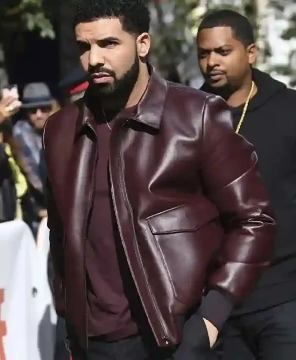 Drake Maroon Bomber Leather Jacket - Image 2