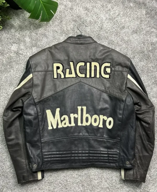 Marlboro Black Racing Motorcycle Leather Jacket - Image 2