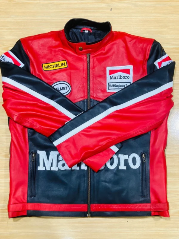 Vintage Racing Marlboro Red & Black Leather Jacket - Image 2