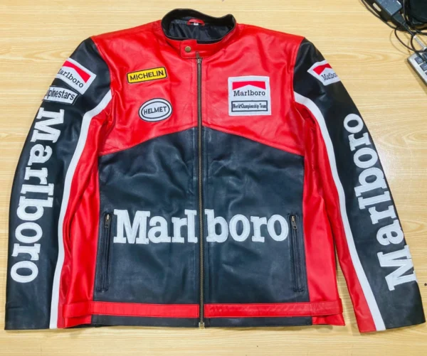 Vintage Racing Marlboro Red & Black Leather Jacket